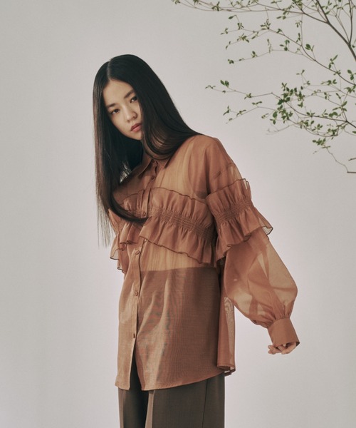 moi tytto(モイテュット)の「シアーフリルシャツ(シャツ/ブラウス・レディース・ナチュラル/ブラウン・FREE)」の18枚目の写真
