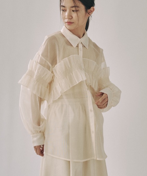 moi tytto(モイテュット)の「シアーフリルシャツ(シャツ/ブラウス・レディース・ナチュラル/ブラウン・FREE)」の9枚目の写真