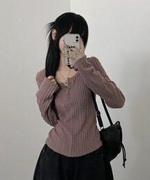 SHEPP（シープ）の「【お気に入り数2.7万人突破! 新色ライトグレー追加】ハーフボタン ヘンリーネック リブカットソー ニットソー（Tシャツ/カットソー）」