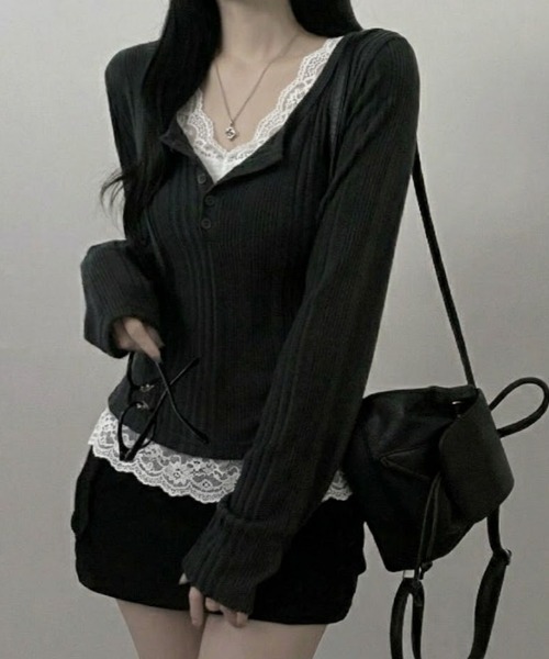 SHEPP（シープ）の「【お気に入り数3.2万人突破!/新色ライトグレー追加】ハーフボタン ヘンリーネック リブカットソー ニットソー（Tシャツ/カットソー・レディース・アイボリー/ピンクベージュ/ネイビー/グレー/ライトグレー・M/L）」の3枚目の写真