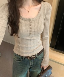 SHEPP（シープ）の「【お気に入り数1.5万人突破!】ハーフボタン ヘンリーネック リブカットソー ニットソー（ニット/セーター）」