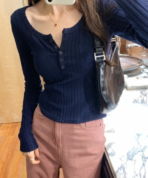 SHEPP（シープ）の「【お気に入り数3.2万人突破!/新色ライトグレー追加】ハーフボタン ヘンリーネック リブカットソー ニットソー（Tシャツ/カットソー・レディース・アイボリー/ピンクベージュ/ネイビー/グレー/ライトグレー・M/L）」の20枚目の写真