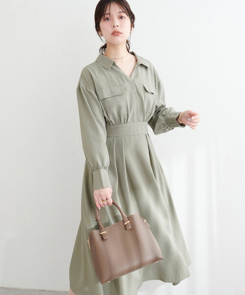 natural couture（ナチュラルクチュール）の「ミリタリースキッパー衿ワンピース（ワンピース・レディース・グリーン系その他/ネイビー/その他1/ライトベージュ・FREE）」の3枚目の写真