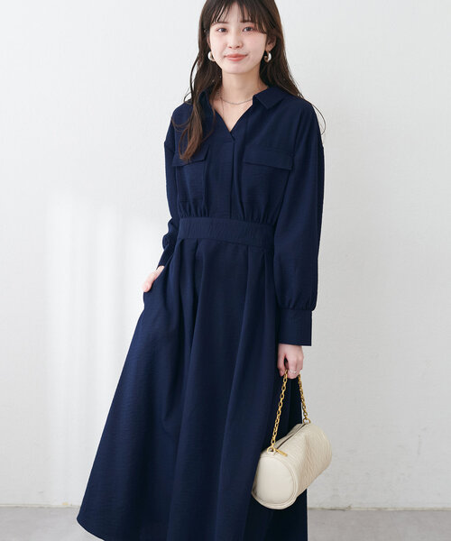 natural couture（ナチュラルクチュール）の「ミリタリースキッパー衿ワンピース（ワンピース・レディース・グリーン系その他/ネイビー/その他1/ライトベージュ・FREE）」の15枚目の写真
