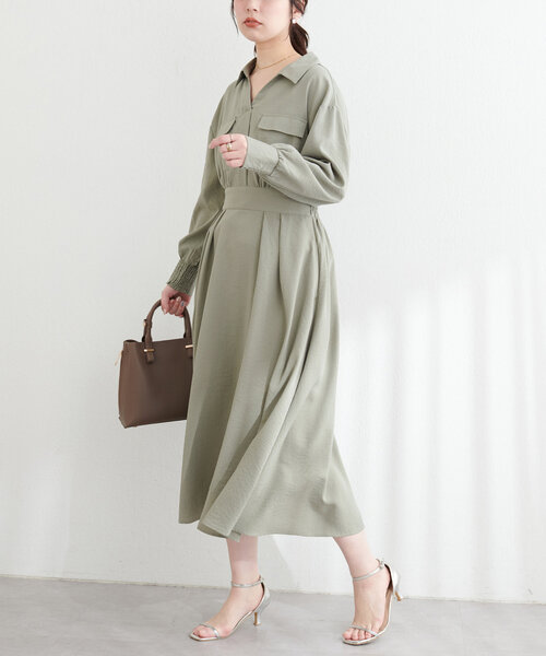 natural couture（ナチュラルクチュール）の「ミリタリースキッパー衿ワンピース（ワンピース・レディース・グリーン系その他/ネイビー/その他1/ライトベージュ・FREE）」の6枚目の写真