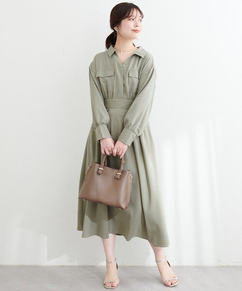natural couture（ナチュラルクチュール）の「ミリタリースキッパー衿ワンピース（ワンピース・レディース・グリーン系その他/ネイビー/その他1/ライトベージュ・FREE）」の7枚目の写真