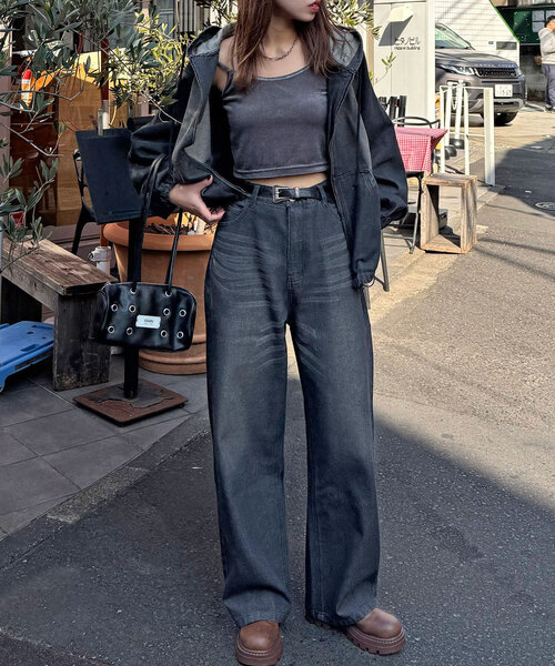 CIAOPANIC（チャオパニック）の「オーバーダイブラストワイドデニム（デニムパンツ・レディース・ブルー/ブラック/ネイビー・MEDIUM/LARGE/SMALL）」の2枚目の写真