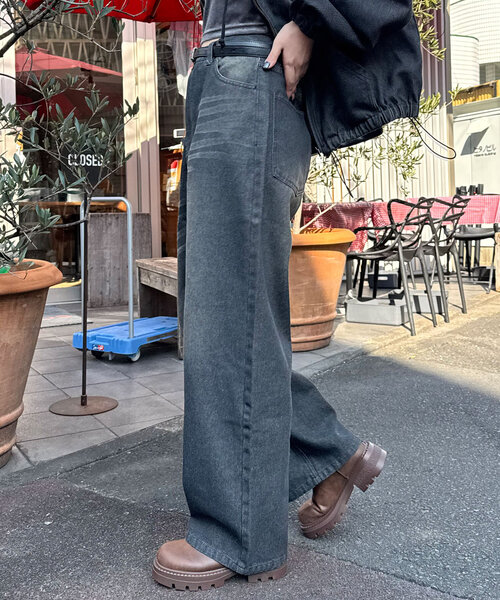 CIAOPANIC（チャオパニック）の「オーバーダイブラストワイドデニム（デニムパンツ・レディース・ブルー/ブラック/ネイビー・MEDIUM/LARGE/SMALL）」の6枚目の写真
