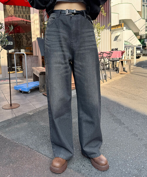 CIAOPANIC（チャオパニック）の「オーバーダイブラストワイドデニム（デニムパンツ・レディース・ブルー/ブラック/ネイビー・MEDIUM/LARGE/SMALL）」の9枚目の写真