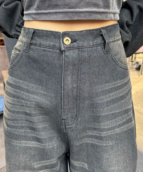 CIAOPANIC（チャオパニック）の「オーバーダイブラストワイドデニム（デニムパンツ・レディース・ブルー/ブラック/ネイビー・MEDIUM/LARGE/SMALL）」の13枚目の写真