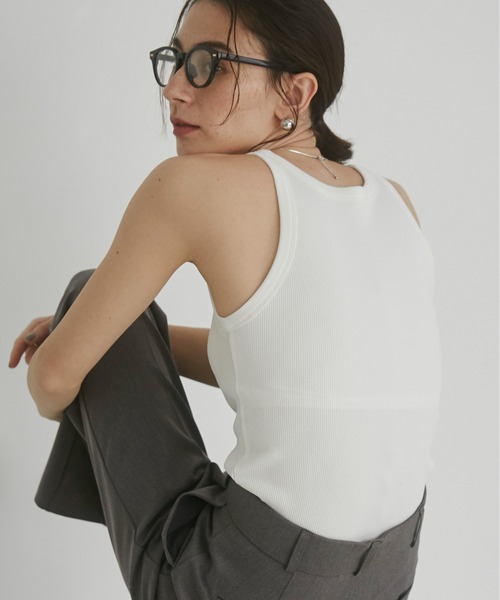 新品未使用Lサイズセパレートタンクトップ タンクトップ トップス ノースリーブ 胸元レース シフォン 無地