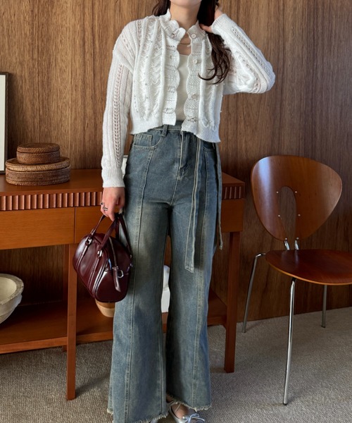 efill(エフィル)の「ショート丈 パール 花びら カーディガン(カーディガン/ボレロ・レディース・ホワイト・FREE)」の9枚目の写真