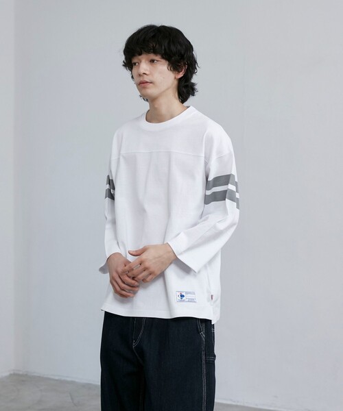 COMOLI フットボールT メンズ 七分丈 カットソー ホワイト 1 COMOLI フットボールT メンズ 七分丈 カットソー ホワイト 1