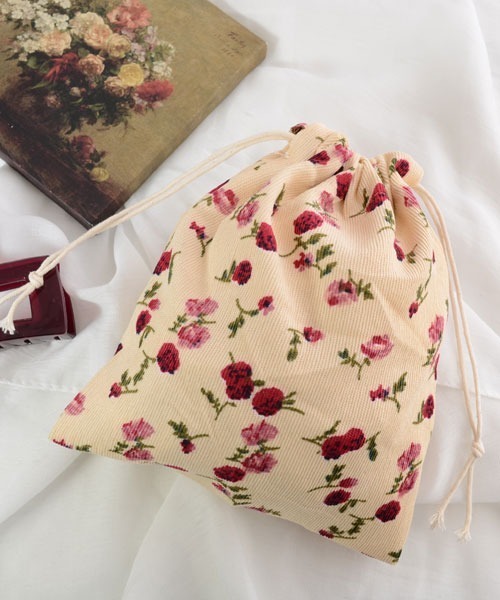 セール】【float】アンティーク フラワー 巾着ポーチ【2サイズ