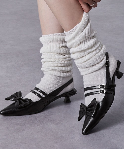 セール】【nui nullu】リボンバレエコアポインテッドトゥパンプス