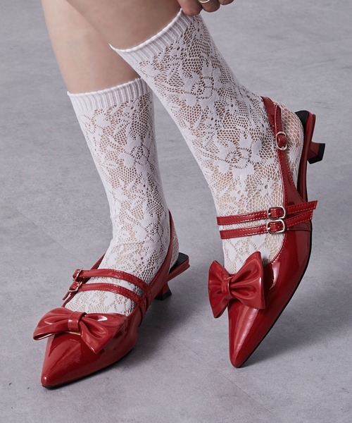 セール】【nui nullu】リボンバレエコアポインテッドトゥパンプス