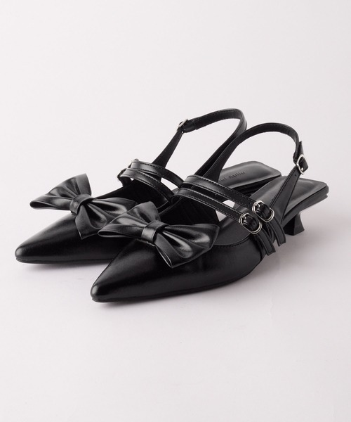 セール】【nui nullu】リボンバレエコアポインテッドトゥパンプス