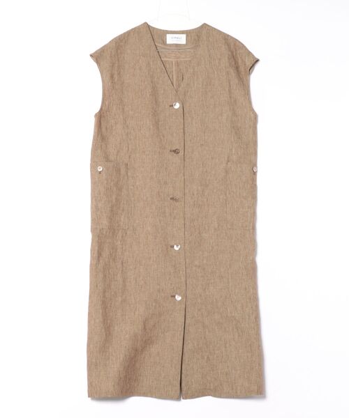 SIPULI（シプリ）の「Linen Chambray ロングジレワンピース（ワンピース・レディース・アイボリー/ブラウン・2）」の8枚目の写真