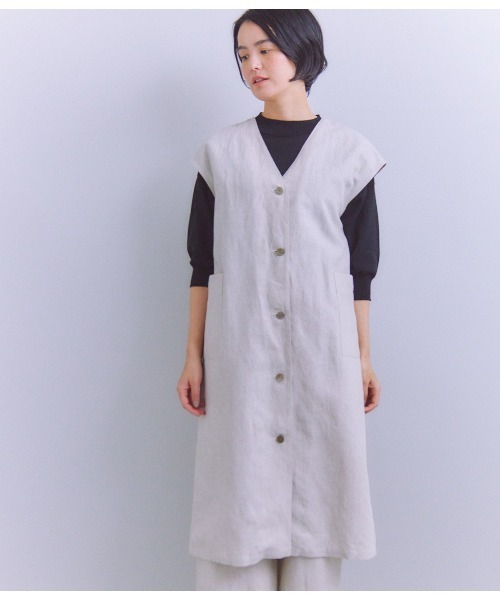 SIPULI（シプリ）の「Linen Chambray ロングジレワンピース（ワンピース・レディース・アイボリー/ブラウン・2）」の6枚目の写真