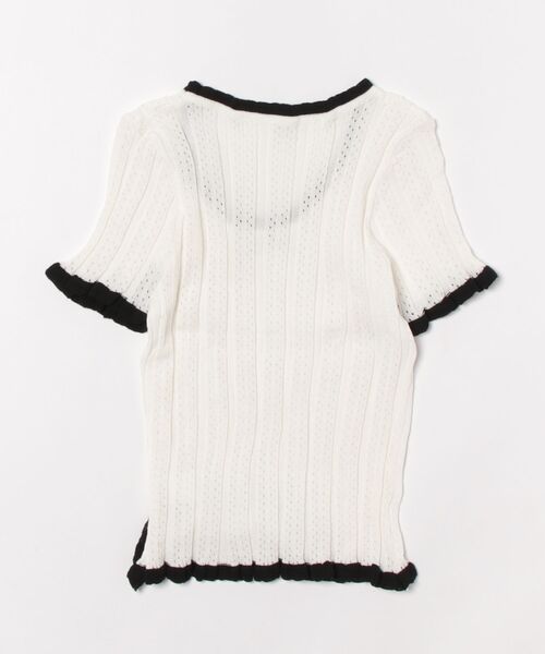 WESTSEA（ウエストシー）の「配色フリル リボン 透かし編 ショート丈 半袖リブニット（Tシャツ/カットソー・レディース・ブラック/ホワイト/ベージュ・FREE）」の12枚目の写真