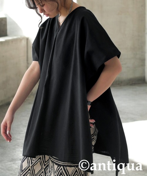 セール】リネンVネックポンチョ（その他トップス）｜antiqua