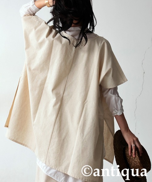 antiqua（アンティカ）の「リネンVネックポンチョ（その他トップス・レディース・チャコールグレー/ブラック/ナチュラル・ONESIZE）」の9枚目の写真