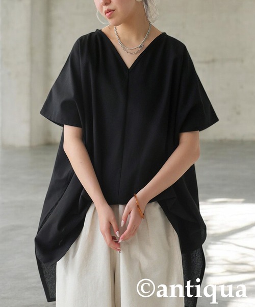 antiqua（アンティカ）の「リネンVネックポンチョ（その他トップス・レディース・チャコールグレー/ブラック/ナチュラル・ONESIZE）」の22枚目の写真