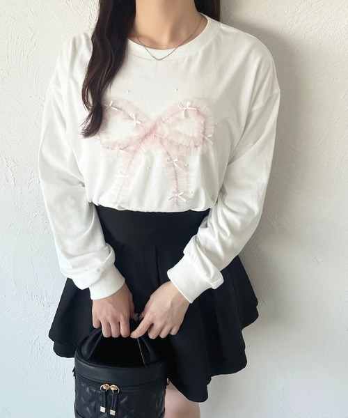 apres jour(アプレジュール)の「アソートリボンロンT(Tシャツ/カットソー・レディース・ブルー/オレンジ/イエロー/ピンク・フリー/X-LARGE)」の3枚目の写真