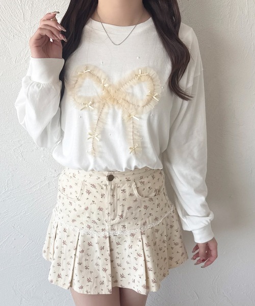 apres jour(アプレジュール)の「アソートリボンロンT(Tシャツ/カットソー・レディース・ブルー/オレンジ/イエロー/ピンク・フリー/X-LARGE)」の1枚目の写真