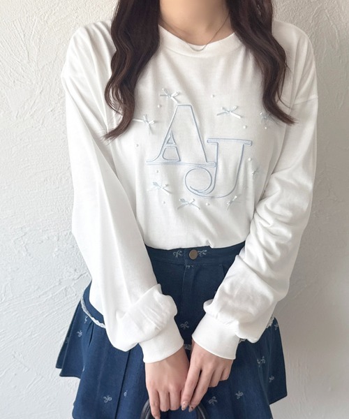 apres jour(アプレジュール)の「アソートリボンロンT(Tシャツ/カットソー・レディース・ブルー/オレンジ/イエロー/ピンク・フリー/X-LARGE)」の2枚目の写真