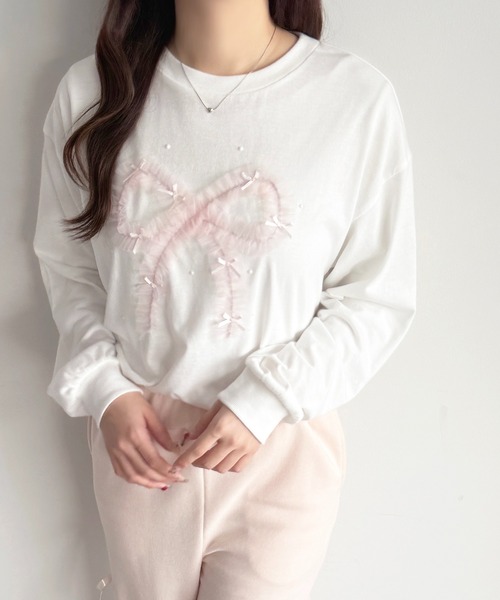 apres jour(アプレジュール)の「アソートリボンロンT(Tシャツ/カットソー・レディース・ブルー/オレンジ/イエロー/ピンク・フリー/X-LARGE)」の6枚目の写真