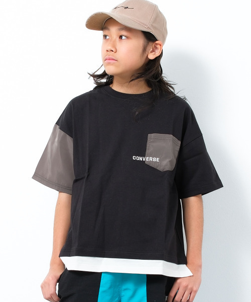 CONVERSE（コンバース）の「CONVERSE 別注フェイクレイヤードポケットTシャツ（Tシャツ/カットソー・キッズ・チャコールグレー/ブラック/ライトグレー・130/140/150/160）」の2枚目の写真