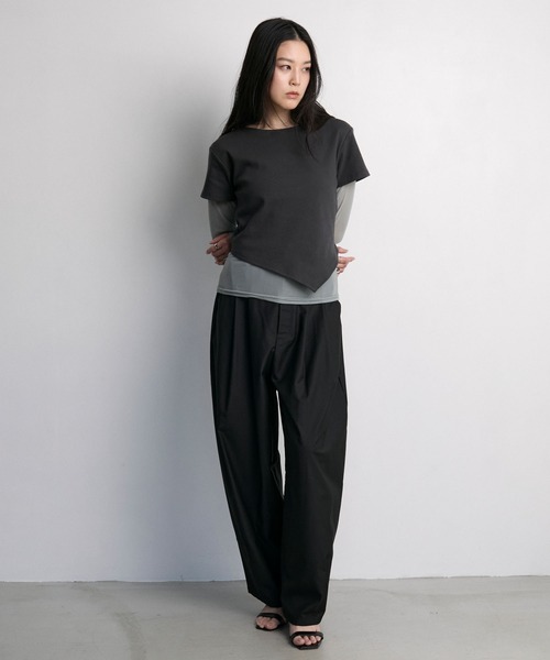 Layered sheer long tops × asymmetry short sleeve tops 2