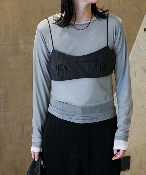 Layered sheer long tops × asymmetry short sleeve tops 2