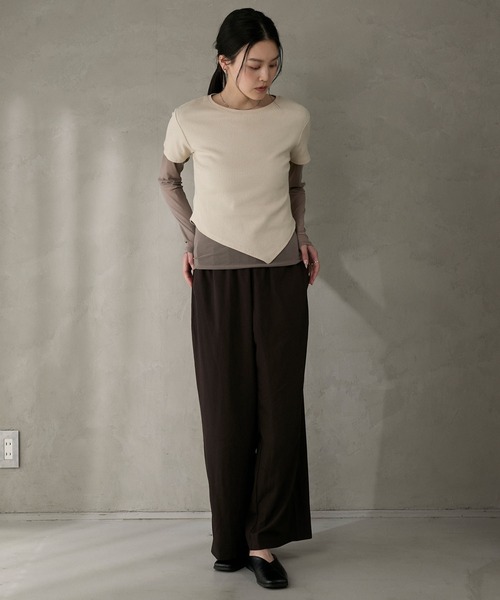 Layered sheer long tops × asymmetry short sleeve tops 2