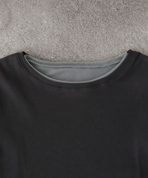 セール】Layered sheer long tops × asymmetry short sleeve