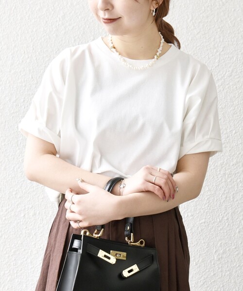 SHIPS any(シップス エニィ)の「SHIPS any:〈UVカット/接触冷感/吸水速乾/洗濯機可能〉USAコットン ツイスト TEE(Tシャツ/カットソー・レディース・ネイビー/オフホワイト/カーキ/ピンク・ONE SIZE)」の8枚目の写真