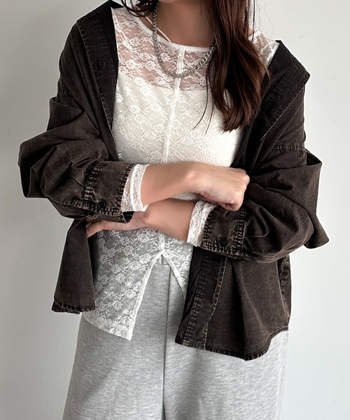 apres jour mignon(アプレジュールミニョン)の「加工シャツ(シャツ/ブラウス・レディース・ダークブルー/ブラック・フリー/X-LARGE)」の3枚目の写真