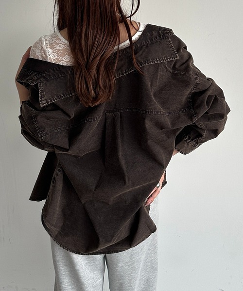 apres jour mignon(アプレジュールミニョン)の「加工シャツ(シャツ/ブラウス・レディース・ダークブルー/ブラック・フリー/X-LARGE)」の4枚目の写真