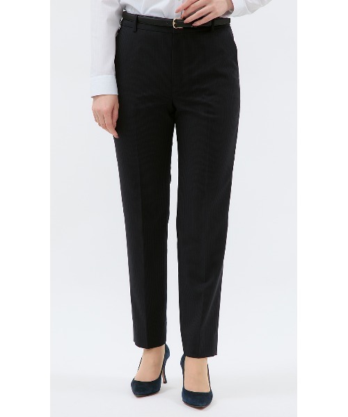 AOYAMA（アオヤマ）の「【洗える・防シワ・ストレッチ】美シルエットを追求！ベーシックテーパードパンツ/ネイビー/ストライプ｜通勤＆オフィス＆入卒＆セレモニー＆オケージョン｜セットアップ着用可・大きいサイズあり｜（スーツパンツ・レディース・ネイビー・5号/7号/9号/11号/13号/15号/17号）」の9枚目の写真