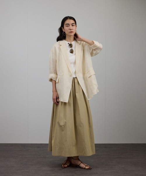 SALON adam et rope'（サロン アダム エ ロペ）の「ウォーターリぺレントスリットギャザースカート［撥水］（スカート・レディース・チャコールグレー/ベージュ・FREE）」の8枚目の写真