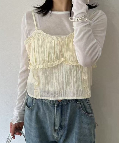 mebole(メボレ)の「フリルキャミビスチェ(キャミソール・レディース・アイボリー/ピンク・FREE)」の1枚目の写真