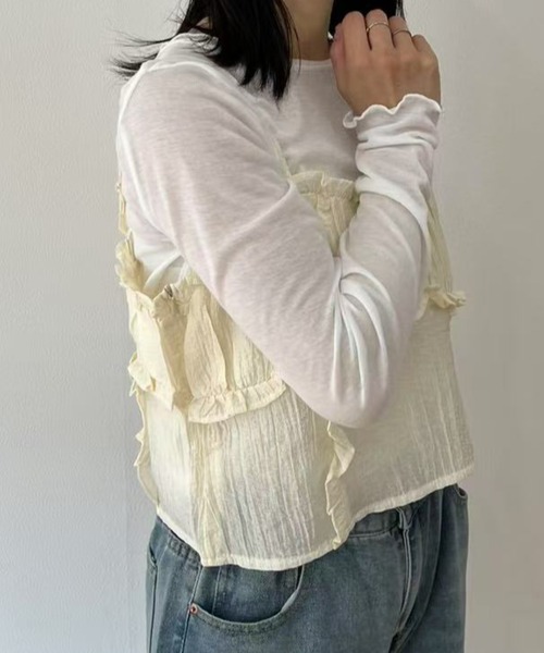 mebole(メボレ)の「フリルキャミビスチェ(キャミソール・レディース・アイボリー/ピンク・FREE)」の7枚目の写真