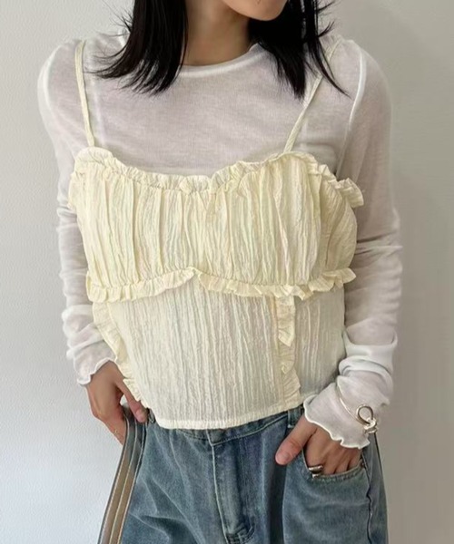 mebole(メボレ)の「フリルキャミビスチェ(キャミソール・レディース・アイボリー/ピンク・FREE)」の9枚目の写真
