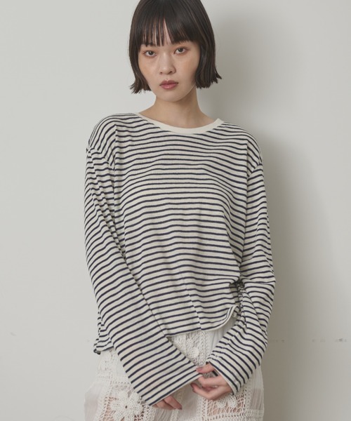 full/fill.(フルフィル)の「ロングスリーブボーダーT(Tシャツ/カットソー・レディース・イエロー/ネイビー・FREE)」の1枚目の写真