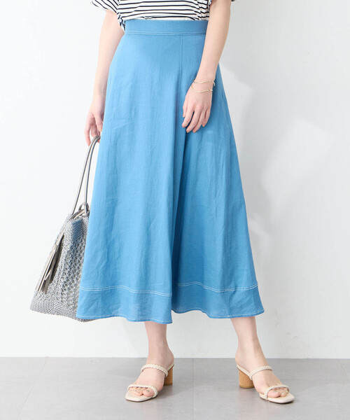 Petit Honfleur（プチオンフルール）の「ストレッチフレアリネンスカート（スカート・レディース・ベージュ/ネイビー/ブルー・64/67）」の3枚目の写真