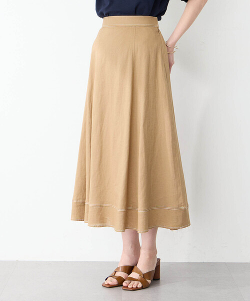 Petit Honfleur（プチオンフルール）の「ストレッチフレアリネンスカート（スカート・レディース・ベージュ/ネイビー/ブルー・64/67）」の4枚目の写真