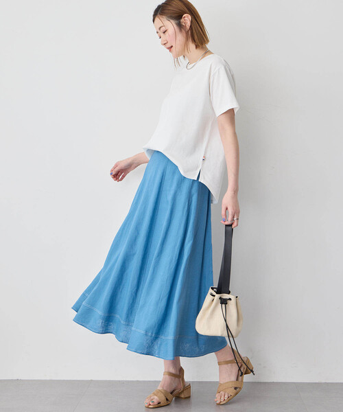 Petit Honfleur（プチオンフルール）の「ストレッチフレアリネンスカート（スカート・レディース・ベージュ/ネイビー/ブルー・64/67）」の13枚目の写真