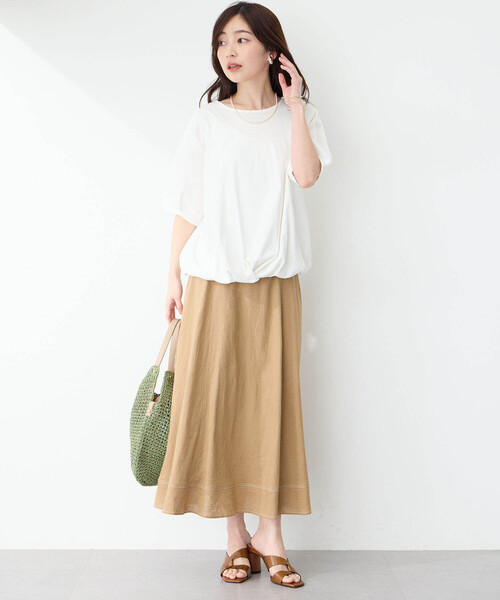 Petit Honfleur（プチオンフルール）の「ストレッチフレアリネンスカート（スカート・レディース・ベージュ/ネイビー/ブルー・64/67）」の15枚目の写真