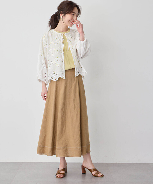 Petit Honfleur（プチオンフルール）の「ストレッチフレアリネンスカート（スカート・レディース・ベージュ/ネイビー/ブルー・64/67）」の18枚目の写真